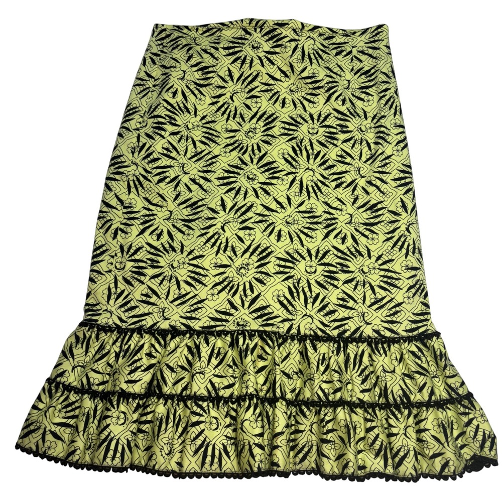 Nanette Lepore Skirt Women Lime Green Excellent Floral Ruffle Midi Zip Size 4